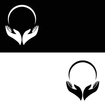 Two black and white logos of hands holding a circle vector