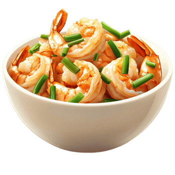 Cooked Shrimp Dish with Garnish in Bowl png