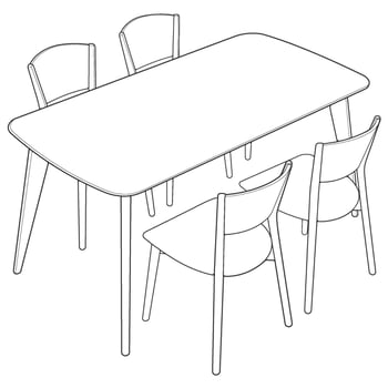 a line drawing of a dining table and four chairs. vector
