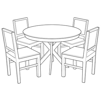 Hand-Drawn Dining Table and Chairs. vector