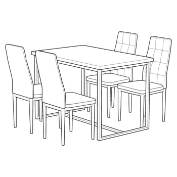 a line drawing of a dining table and chairs vector