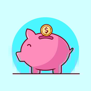 Insert coin into piggy Bank. Cute Pink Pig Bank Object concept Cartoon Icon vector