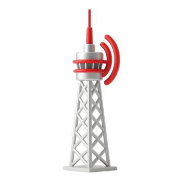 A gray and red communication tower isolated on transparent background png