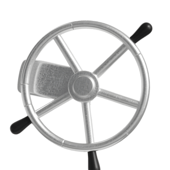 A silver ship steering wheel isolated on transparent background png