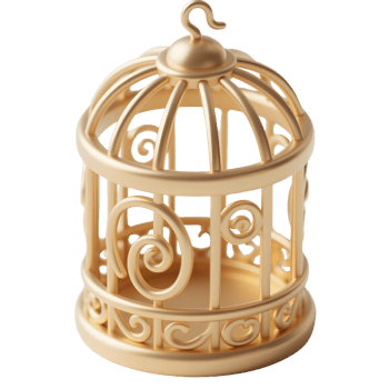 A golden ornate birdcage isolated on transparent background png