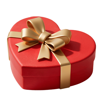 A red heartshaped gift box with a gold ribbon isolated on transparent background png