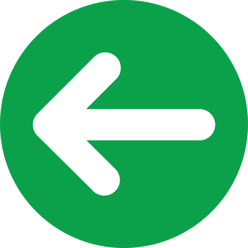 Simple and clean green circular icon featuring a bold white left-facing arrow, perfect for digital indicators and navigation designs. png