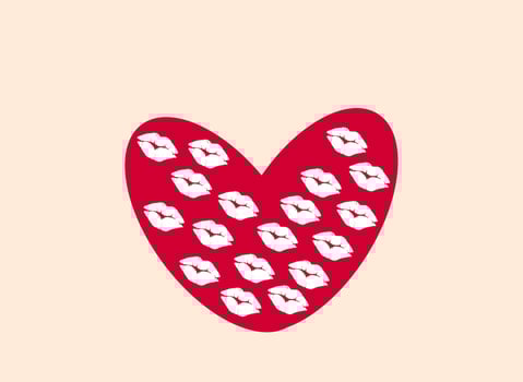 lips pattern on a red heart on a pink background, vector