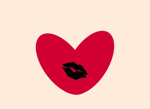 lips on a red heart on a pink background, vector