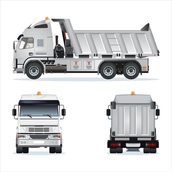 Illustration of a dump truck from multiple angles vector