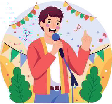 A flat style illustration showing a person singing vector