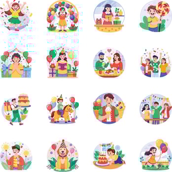 Colorful celebration illustrations with children and adults vector