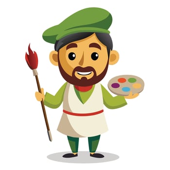 Cartoon character with paintbrush and palette vector
