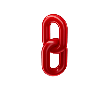 Red chain link icon with a glossy finish, symbolizing connection and unity. 3d illustration png