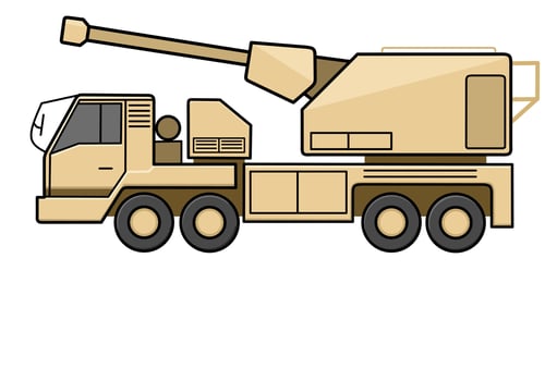 Self-Propelled Artillery Howitzer Military Vehicle in Action vector