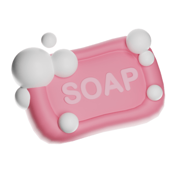 Pink soap bar with foam bubbles on transparent background png