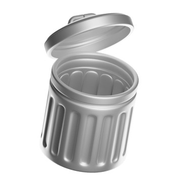 Empty metal trash can with open lid on transparent background png