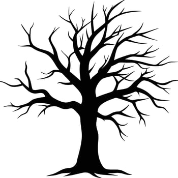 Silhouette of a Bare Winter Tree Against a White Background vector