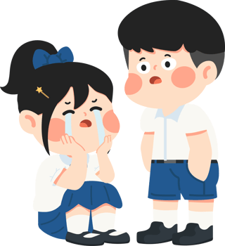 A cartoon boy and girl crying png