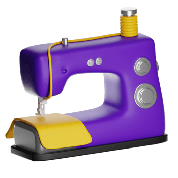 Purple sewing machine with yellow details on transparent background png