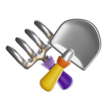 Gardening tools hand shovel and rake crossed with transparent background png