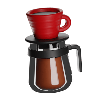 3d coffee maker brewing fresh coffee into red cup on transparent background png