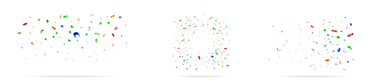 Set of 3d falling curly ribbons and confetti vector