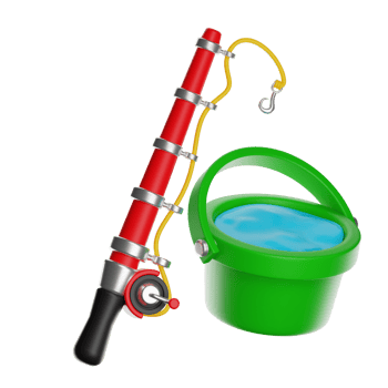 Fishing rod and bucket with water on transparent background png