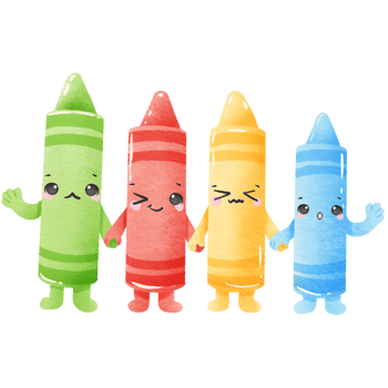 Cute Kawaii four crayon holding hands smiling Watercolor back to School Art Supplies Illustration for Kids and Crafts png