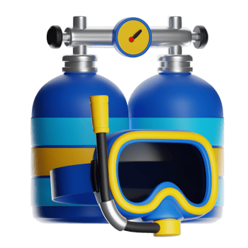 Diving mask and oxygen tanks for underwater exploration 3d illustration png