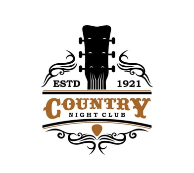 Country music night club icon with guitar pick vector
