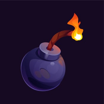 Cartoon cannonball, pirate cannon explosive bomb vector