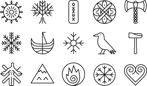 Black and White Viking Symbols and Icons Illustration vector