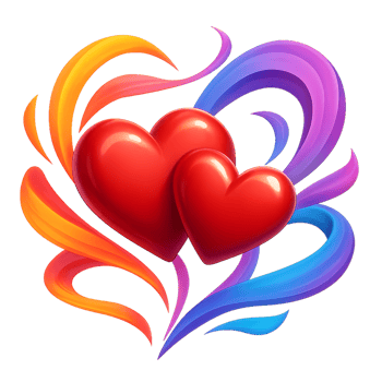 Colorful Intertwined Hearts with Ribbons and Swirls Design png