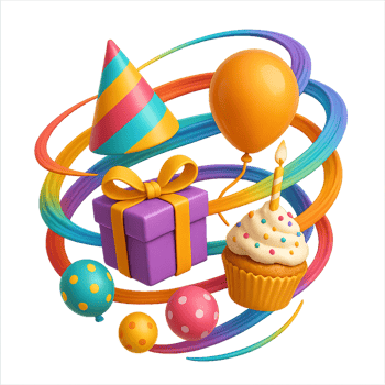 Floating Birthday Elements with Colorful Party Decorations png