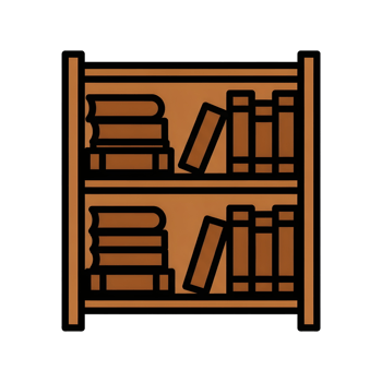 Brown wooden bookcase with books illustration png