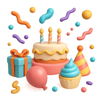 Colorful Abstract Birthday Celebration with Cake and Decorations png