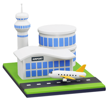 Airport with Airplane and Control Tower icon 3d render illustration png