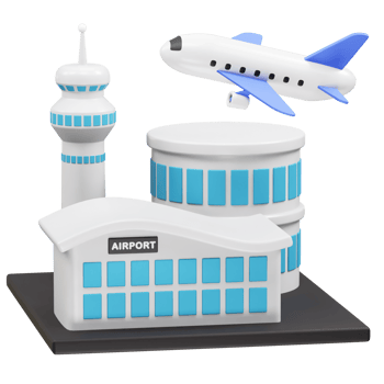 Airport Scene with Airplane Taking Off icon 3d rendering illustration png
