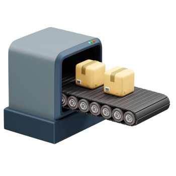 Conveyor Belt System with Packages icon 3d. Conveyor Belt with delivery box icon 3d illustration png