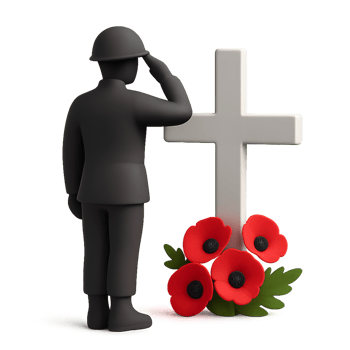Silhouette of Saluting Soldier at a Memorial with Poppies png