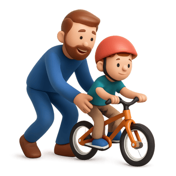Father and Son Enjoying a Biking Lesson Together Outdoors png