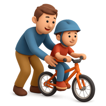 Father Teaching Son to Ride a Bicycle with Joyful Engagement png