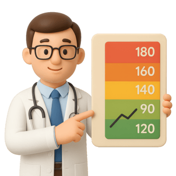 3D Doctor Holding Blood Pressure Chart with Color Indicators png