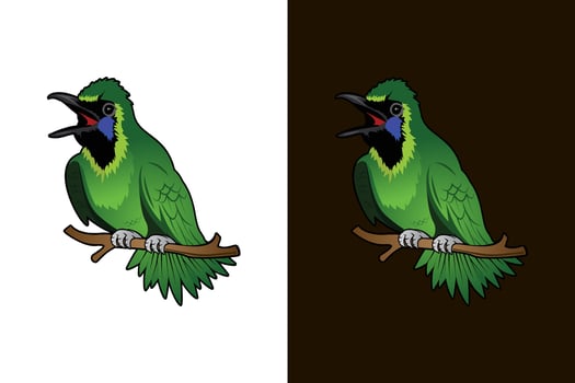 Vibrant Green Bird Perched on Branch vector