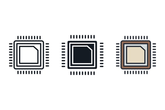 cpu set art icons pack vector
