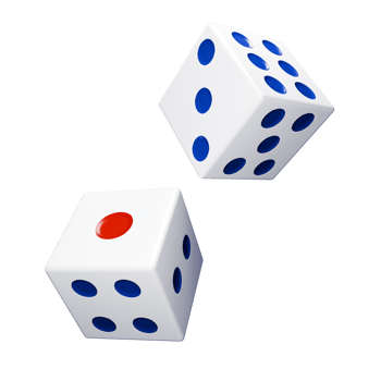 Two White Dice with Blue Dots 3d Render Illustration png