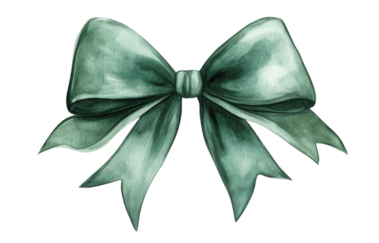 Delicate green watercolor bow soft painted with hand brushstrokes, gracefully adorning transparent background with artistic charm png