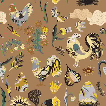 Colorful chicken and floral pattern vector