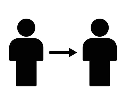 person to person change management icon in black flat with arrow. Substitution Black Icon. EPS 10. vector